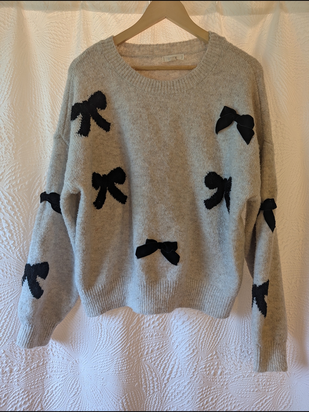 MINE Brand Cozy Gray Bow Accent Sweater - Women